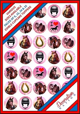 35 X Horse Riding Pink Mix - Edible Cupcake Cake Toppers Girl Party Decorations • £3.79