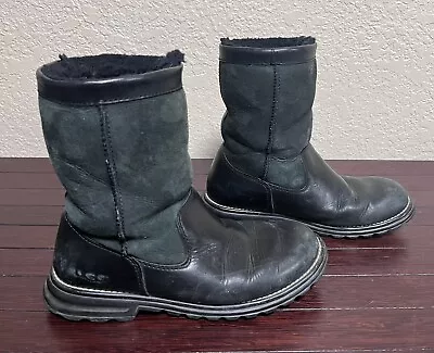 UGG Classic 9” Winter Boots Tall F8003F Leather Sheepskin Women Sz 8 Black • $29.99