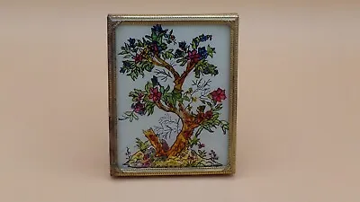 Vintage Tinsel Foil Reverse Painting Of Colorful Tree In Metal Frame • $48