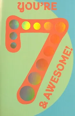 Fun 7TH BIRTHDAY Card FOR 7 YEAR OLD You're 7 & Awesome By Popular Greetings +✉ • £4.75