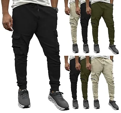 Mens Cargo Joggers Drawstring Workwear Casual Multi Pockets Regular Fit Joggers • $22.38