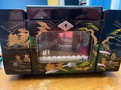 Vintage Black Lacquer Japanese Music Jewelry Box Japan WORKS No Key • $139.99