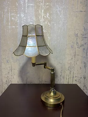 Vtg Leviton Swing Arm Brass Table Lamp With Mother Of Pearl Shade • $120