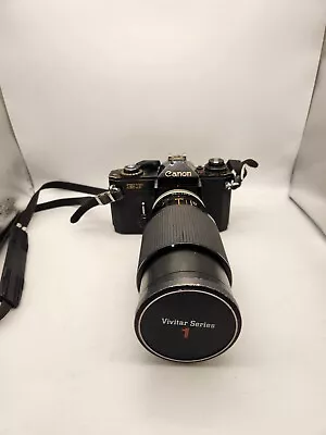 VINTAGE Canon EF Black SLR Film Camera W/  Vivitar Series 1 70-210mm F/3.5 Lens • $99.95