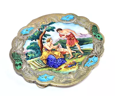 SHOWPIECE! Antique 800 SILVER Enamel **WINGED CHERUB** ITALIAN Compact • $499.99