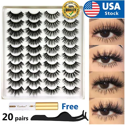 USA 20 Pair 3D Natural Bushy Cross False Eyelashes Mink Hair Eye Lashes Black • $12.98