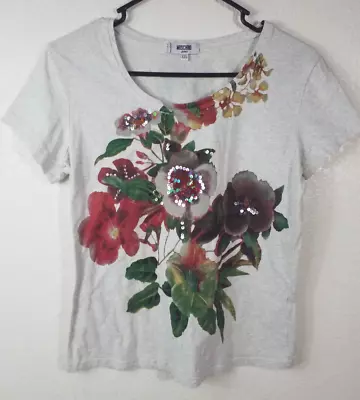 Moschino Girls Top Tshirt Floral Print Sequins Grey Short Sleeve Size XXL • $19.99