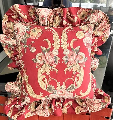 Lauren Ralph Lauren Danielle Ruffled Throw Pillow 16”Red Floral Marseilles VTG • $60