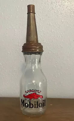 GARGOYLE MOBILOIL Glass Motor Oil Bottle Spout & Cap • $39.99