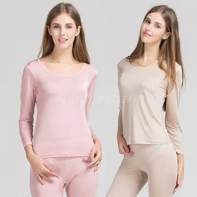 $38.90 • Buy Women 100%  Silk Thermal Underwear Pajama Set Scoop Neck Long Johns Pajamas Sets