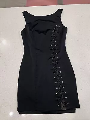 Bebe Women's Black Lace Up Body Cone Sleeveless Dress Size M Party Cocktail • $12