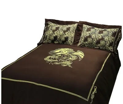 Ed Hardy King Duvet Set Eagle Gold Brown Bedding Sham By Christian Audigier NEW • $149.95