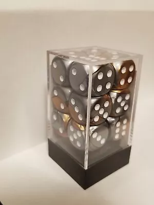 Chessex: Gemini Copper- Steel/White 6-Sided 16mm D6 Dice Block (12) Dice Set • $10