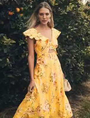 $80 • Buy FOREVER NEW SIZE 10 Haisley Flounce Midi Dress Golden Evora Floral $179 BNWT !