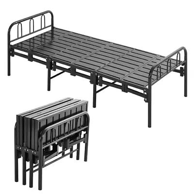 Foldable Single Metal Bed Frame With High Headboard Strong Steel Platform Bed UK • £119.95
