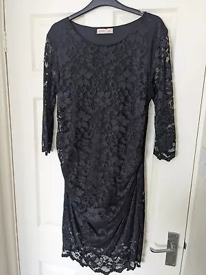 Maternity Lace Black Dress Party Wedding Occasion Cocktail Formal Stretch XL/14 • £5