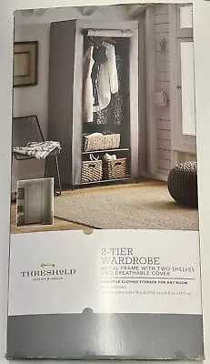 Threshold 2 Tier Wardrobe Metal Frame With 2 Shelves And Breathable Cover • £27.55