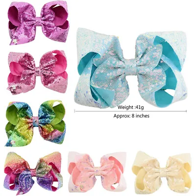 8 Inch Bowknot Large Girls Kids Sequin Bow Rainbow Bow Knot Hair Clips • $6.40