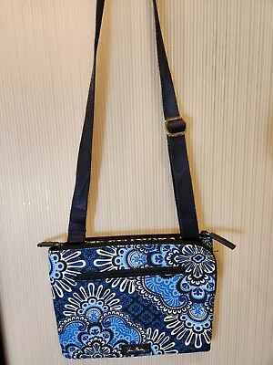 Vera Bradley Blue Tapestry Shoulder Bag Purse Crossbody Vinyl Blend Exterior Ec! • $10