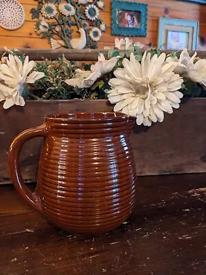 Vintage 1930s Western Stoneware/Monmouth Pottery 7 1/4  Ribbed Beehive Pitcher • $42