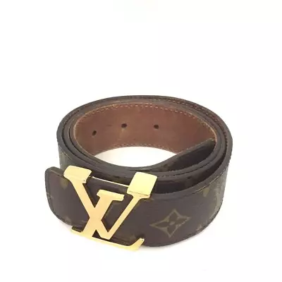 Louis Vuitton Monogram LV Initial Ceinture Brown Leather 85cm Mens Belt/7X0297 • £45.03