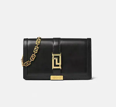 Versace Greca Goddess Black/Gold Leather Chain Wallet Shoulder Bag New SS24 • $1696.90