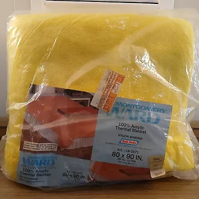 Vintage Montgomery Ward Acrylic Blanket Nylon Binding Full Size 80x90 Yellow • $22.99