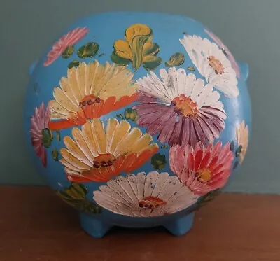 Vintage Ransburg Hand Painted Floral Round Pot Planter Footed Pottery • $37.60