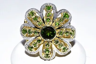 $500 3.07ct Natural Chrome Diopside & White Diamond Silver Flower Ring • £8.02