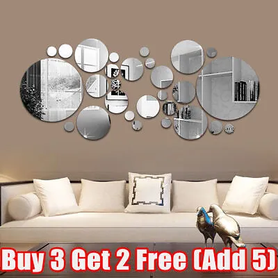 £4.35 • Buy 32PCS 3D Circle Mirror Tiles Wall Sticker Art Decal Stick Bedroom Home Art Decor