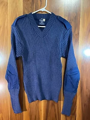 Vintage Citadel V-Neck Pullover Sweater With Elbow & Shoulder Patch Blue Size 42 • $22