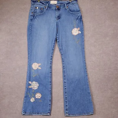 Z CAVARICCI Jeans Women 16 Straight Blue Denim Embroidery Floral Rhinestones 36W • $16.89