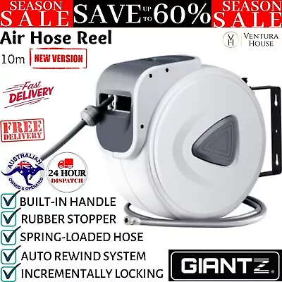 Giantz Air Hose Reel 10m Retractable Rewind Swivel Recoil Line Compressor Wall M • $58.02