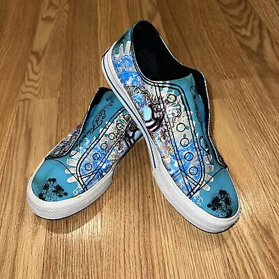 Ed Hardy Low Top Women's Blue Tattoo Art Laceless Sneaker Shoes Size 5 • $42.98