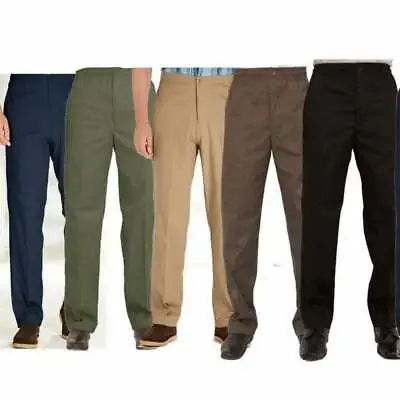 Carabou Mens Rugby Trousers Elasticated Waist Work Casual Golf Plain Pants 32-60 • £17.99