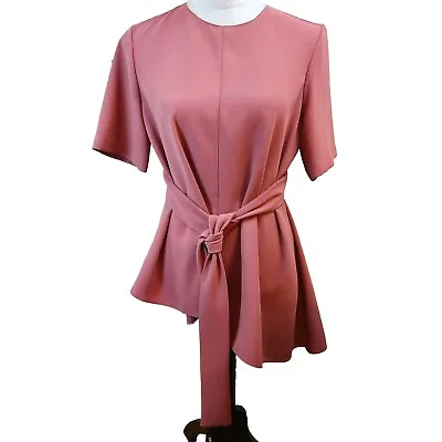 Zara Front Tie Short Sleeve Asymmetrical Top Pink Mauve Blouse Size Medium *Flaw • $13.99