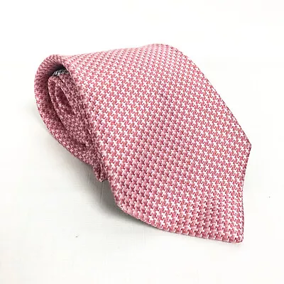 Paul Frederick Mens Silk Neck Tie Pink Houndstooth Blue Made In USA • $13.34