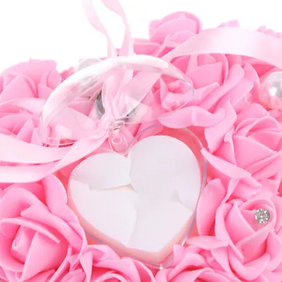 Heart-Shape Rose Flowers Romantic Wedding Jewelry Case Ring Bearer Pillow H TOP2 • £8.79