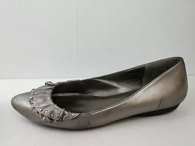 Me Too Womens 7.5 M Silver Leather Studded Ballet Flats Slip On Shoe Dress Marco • $34.99