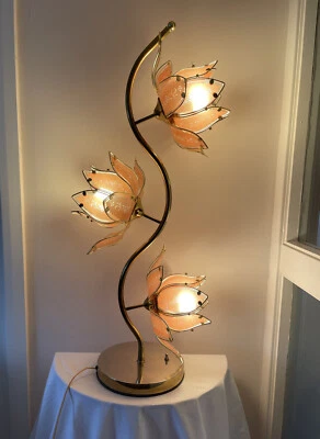 £295 • Buy Vintage Hollywood Regency Pink Lotus Flower Table / Floor Lamp 99cm Barbie-core