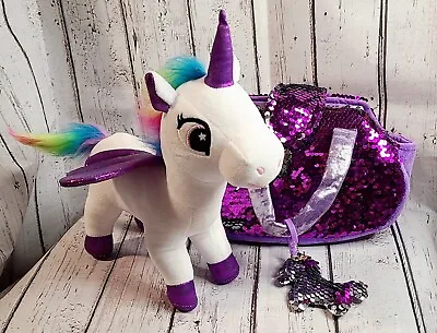 10  Little Jupiter Unicorn Plush & Purse Keychain Alicorn Purple White Sequins • $13.99
