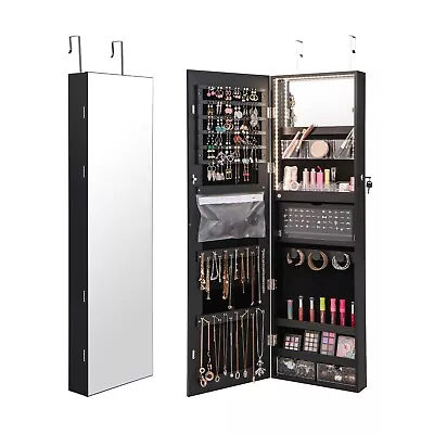 Mirrored Jewelry Cabinet  Makeup Armoire Jewelry Storage Organizer W/ LED Lights • £84.95