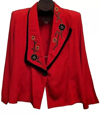 Vintage 80s Western Wear Jacket Womens XL Red Embroidered Floral Blazer Top USA • $42.50
