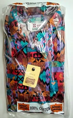 VINTAGE 80s In PACKAGE H BAR C AZTEC WESTERN COWBOY SNAP SHIRT 17 - 36 XL • $69