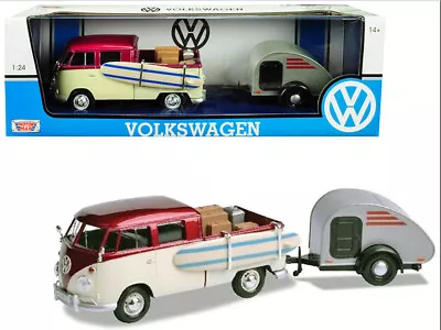 VW T1 Type 2 Surf Board Teardrop Caravan 1:24 Diecast Camper Scale Model 1962 • $93.72