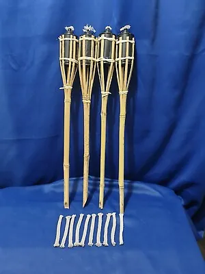 4 X Bamboo Tiki Torches  60CM Garden Outdoor Party Torch Light Plus  Spare Wicks • £16.99