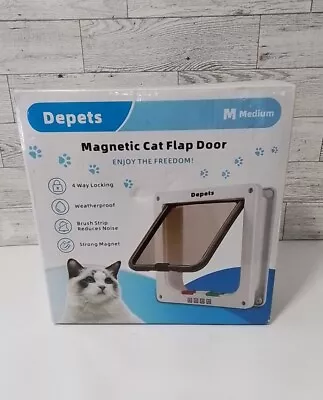 Depets Large Magnetic 4-Way Cat Locking Flap Door - White ~ New Opened Box  • $12