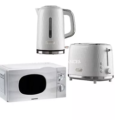 Daewoo Honeycomb 1.7L Kettle 2 Slices Toaster 20L Solo Microwave  White • £129.89