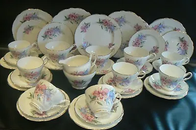 £75 • Buy Vintage Regency China Tea Set Pink Blue Iris Flower 38 Pieces Excellent Con