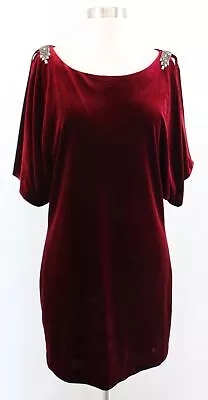 Aidan Mattox Deep Red Velvet Open Sleeve Cold Shoulder Cocktail Party Dress Sz 0 • $24.99